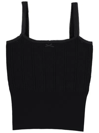 Jw Anderson Fitted Bow Ribbed Knit Top In Black