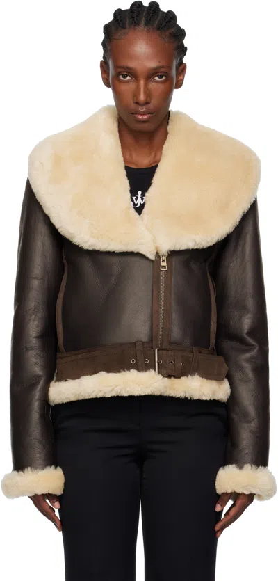 JW ANDERSON BROWN & BEIGE AVIATOR SHEARLING JACKET
