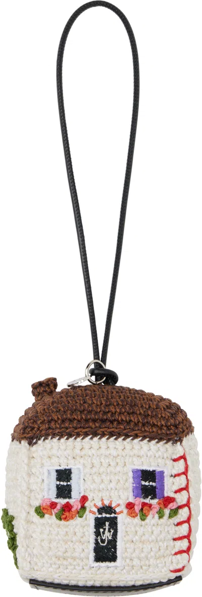 Jw Anderson Brown & Off-white House Crochet Keychain In 002