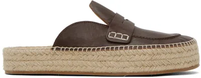 Jw Anderson Brown Leather Loafer Mule Espadrilles In 19091-201-dark Brown