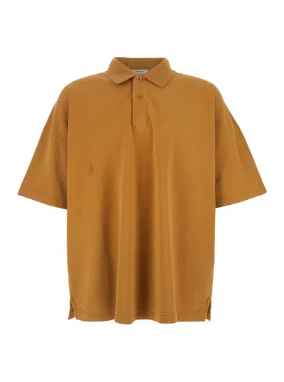 Jw Anderson Brown Oversize Polo Shirt With Classic Collar And Logo Detail On The Front In Cotton Man