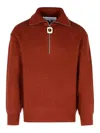 Jw Anderson High Collar Ribbed Texture Sweater In Brown