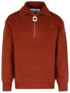 Jw Anderson High Collar Ribbed Texture Sweater In Brown