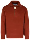 Jw Anderson High Collar Ribbed Texture Sweater In Brown
