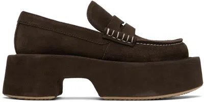 JW ANDERSON BROWN SUEDE PLATFORM LOAFERS