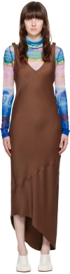 Jw Anderson V-neck Satin Midi Dress In 600 Brown