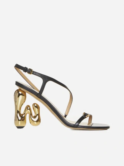 Jw Anderson Black Bubble Heel Leather Sandals In Black,gold