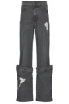 Jw Anderson Bucket Distressed Mid-rise Wide-leg Jeans In Grey