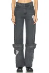 Jw Anderson Bucket Distressed Mid-rise Wide-leg Jeans In Grey