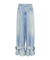 Jw Anderson Wide Jeans With Adjustable Ankle Height Belts In Blue