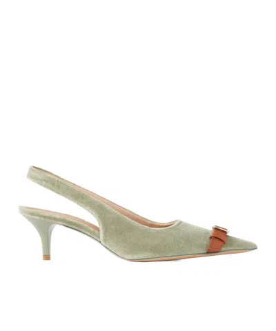 Jw Anderson Buckle-embellished Leather-trimmed Velvet Slingback Pumps In Nude