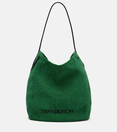 Jw Anderson Bulb Small Beaded Leather-trimmed Shoulder Bag In Gray