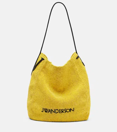 Jw Anderson Bulb Small Beaded Leather-trimmed Shoulder Bag In Yellow