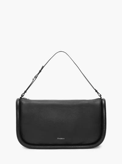 Jw Anderson Bumper-36 - Leather Shoulder Bag With Additional Webbing Strap In Black