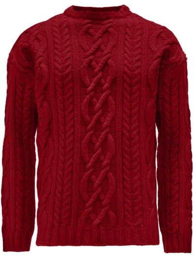 Jw Anderson Cable-knit Crew Neck Sweater In Red