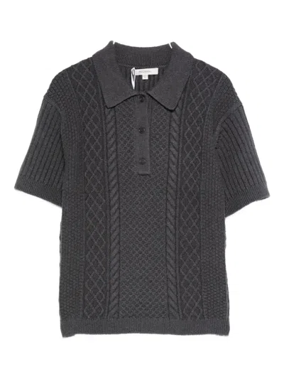 Jw Anderson Cable-knit Polo-neck Polo Top In Gray
