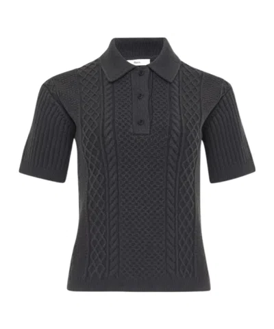 Jw Anderson Cable-knit Polo-neck Polo Top In Gray
