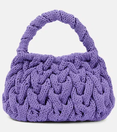 Jw Anderson Cable-knit Shoulder Bag In Purple