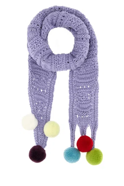 Jw Anderson Cotton Scarf Pompom Detail Knitted Design In Purple