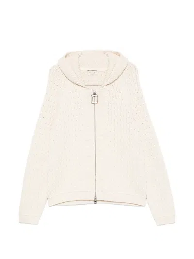 Jw Anderson Honeycomb Cable-knit Cotton-blend Zip-up Cardigan In Neutral