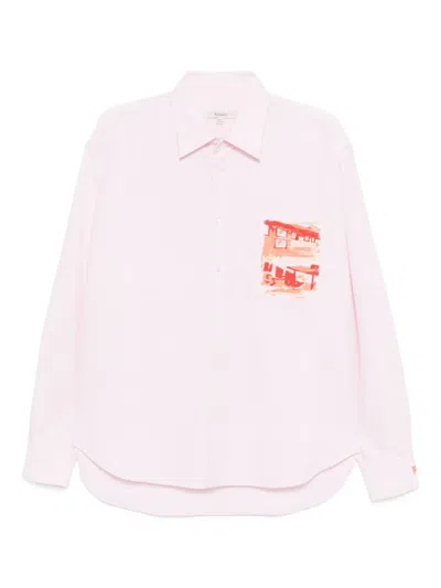 Jw Anderson Cafe Scene-embroidered Shirt In Pink