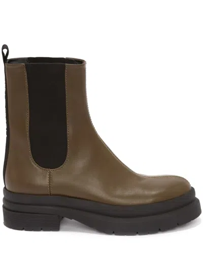 Jw Anderson Green Combat Ankle-high Elastic Panels Leather Ankle Boots