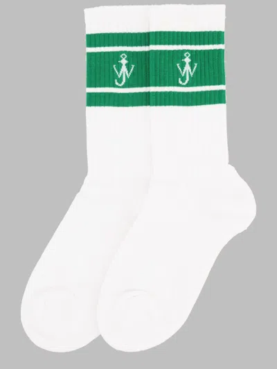 Jw Anderson Embroidered Logo Crew Socks In White