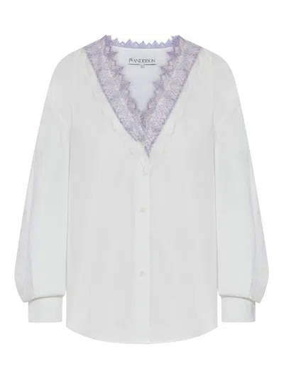 JW ANDERSON V-NECK SHIRT WITH LACE FINISH