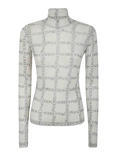 Jw Anderson J. W. Anderson Logo Pattern High Neck White Sweater