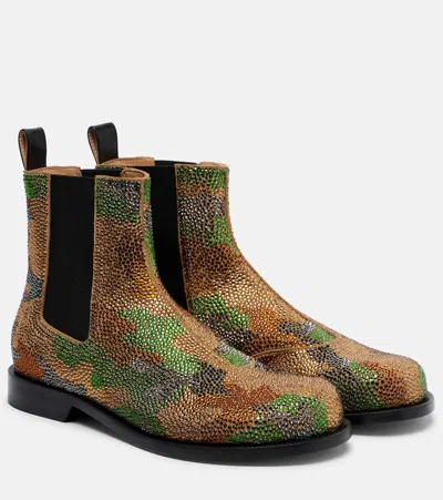 Jw Anderson Camouflage Embellished Suede Chelsea Boots In Multi