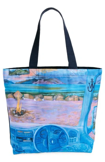 Jw Anderson Camper Print Canvas Tote In Blue
