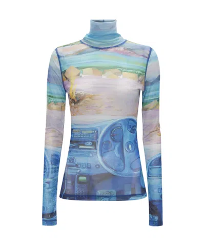JW ANDERSON JW ANDERSON GRAPHIC PRINTED SHEER TURTLENECK T-SHIRT