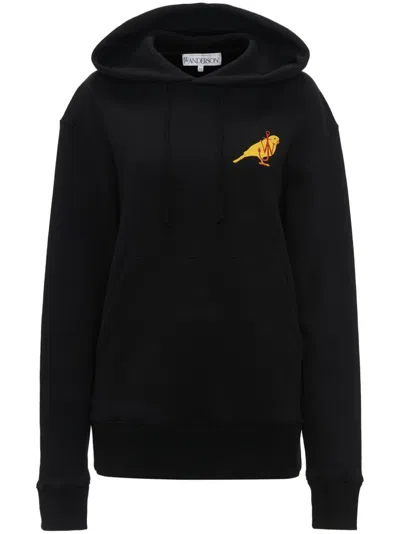 Jw Anderson Hoodie With Canary Embroidery In Black