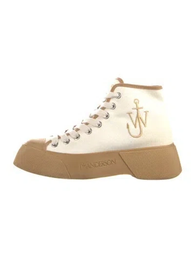 Pre-owned Jw Anderson Canvas Graphic Print Sneakers In White