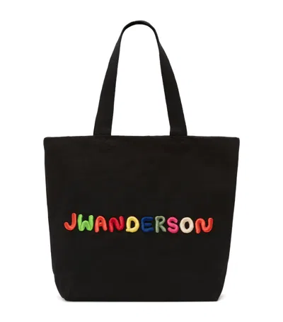 Jw Anderson Canvas Logo Tote Bag In Black