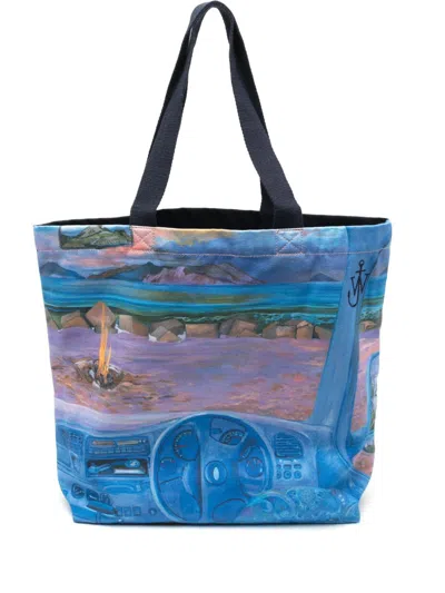 Jw Anderson Canvas Tote Bag In Blue