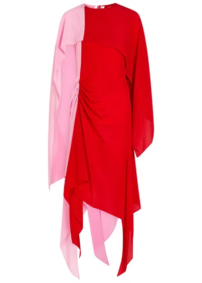 Jw Anderson Cape Draped Silk-chiffon Midi Dress In Red