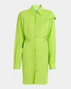 Jw Anderson Cape-shoulder Belted Long-sleeve Shirtdress In Lime