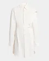 Jw Anderson Cape-shoulder Belted Long-sleeve Shirtdress In Off White