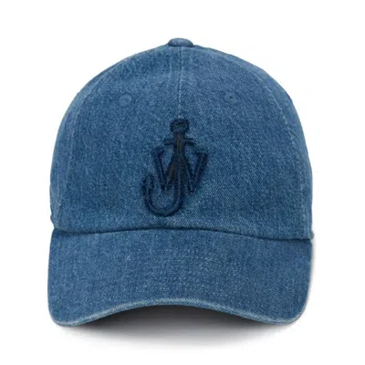 Jw Anderson Velvel Printed Denim Baseball Cap With Anchor Logo In Blue