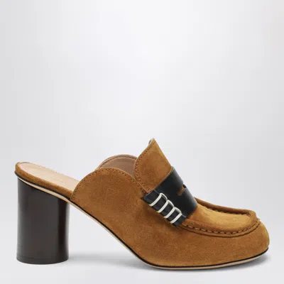 Jw Anderson Caramel And Black Leather Heeled Mini Moccasin In Brown
