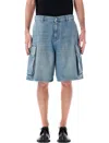 Jw Anderson Light Blue Bermuda Shorts With Cargo Pockets And Logo Patch On The Back In Denim Man