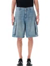 Jw Anderson Light Blue Bermuda Shorts With Cargo Pockets And Logo Patch On The Back In Denim Man In Blue