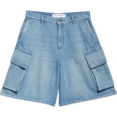Jw Anderson J. W. Anderson Delavé Wide-leg Cotton Denim Bermuda Shorts In Blue