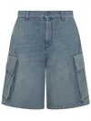 Jw Anderson Light Blue Bermuda Shorts With Cargo Pockets And Logo Patch On The Back In Denim Man In Light Blue