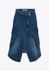 Jw Anderson Blue Cargo Pocket Denim Midi Skirt In Blue