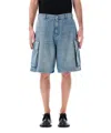 Jw Anderson Light Blue Bermuda Shorts With Cargo Pockets And Logo Patch On The Back In Denim Man In Blue