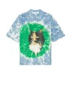 JW ANDERSON CAT PRINT TIE DYE POLO SHIRT