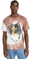 JW ANDERSON CAT PRINT TIE DYE T-SHIRT TOBACCO