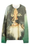 Jw Anderson Multicolor Cat Print Sweater In Emerald
